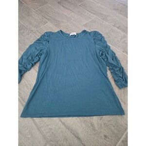 BAILEY 44 Teal Ruched Sleeve Top‎ Made in USA Women's Size Large Soft Stretchy
